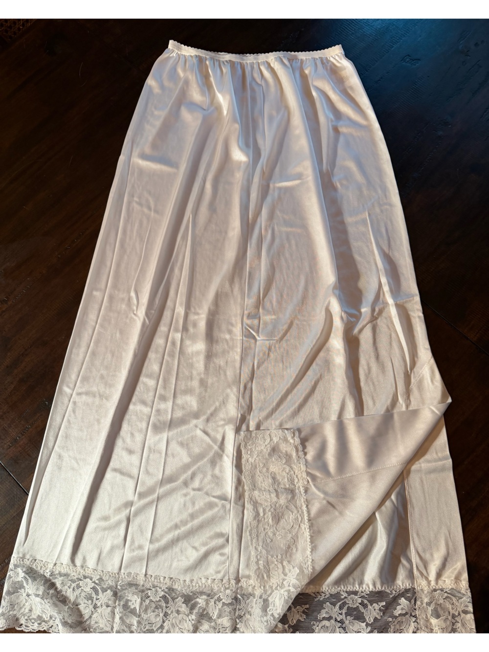 Vintage 80s Beehive White Lace-Hem Maxi Slip Skirt